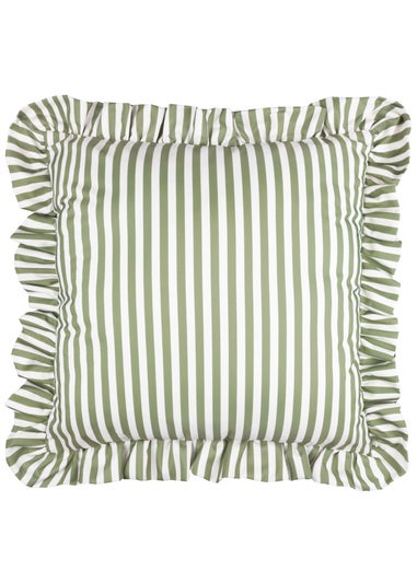 Wylder Millie Ruffle Green Striped Outdoor Cushion (50 x 50cm)