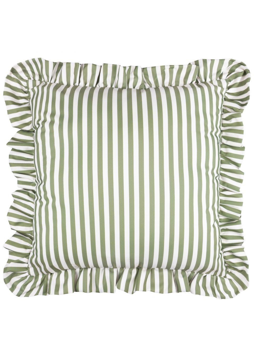 Wylder Millie Ruffle Green Striped Outdoor Cushion (50 x 50cm)