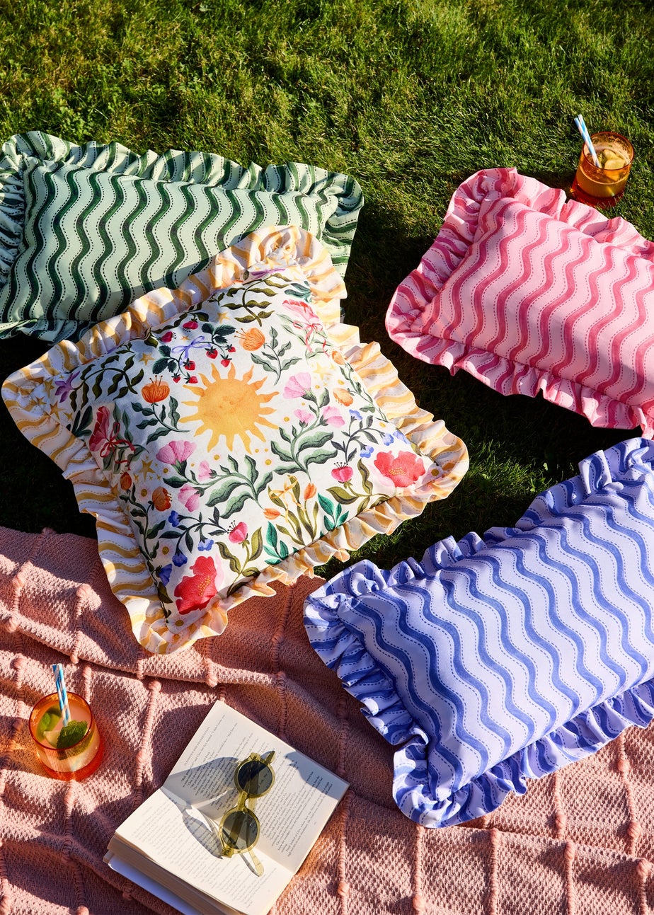 Furn Summer Solstice Wiggly Stripe Hot Pink Outdoor Cushion (30 x 50cm)