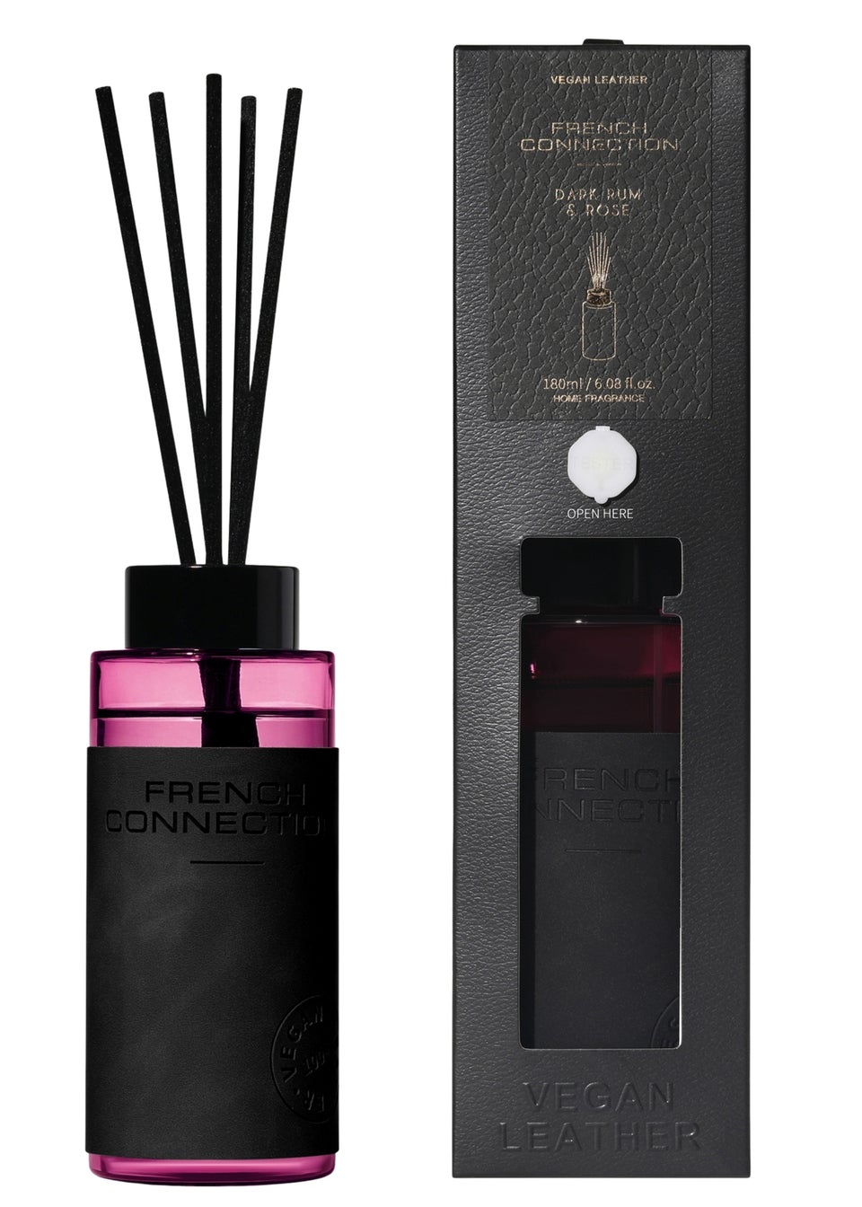 French Connection Reed Diffuser 180ml Pink Leather Range Dark Rum & Rose Scented