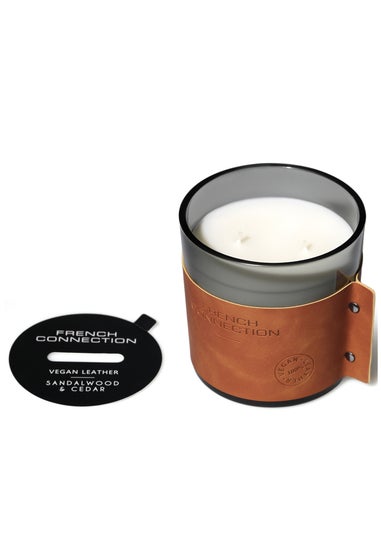 French Connection Large Scented 340g Candle Leather Range White Sandalwood & Cedar (1 Wick)