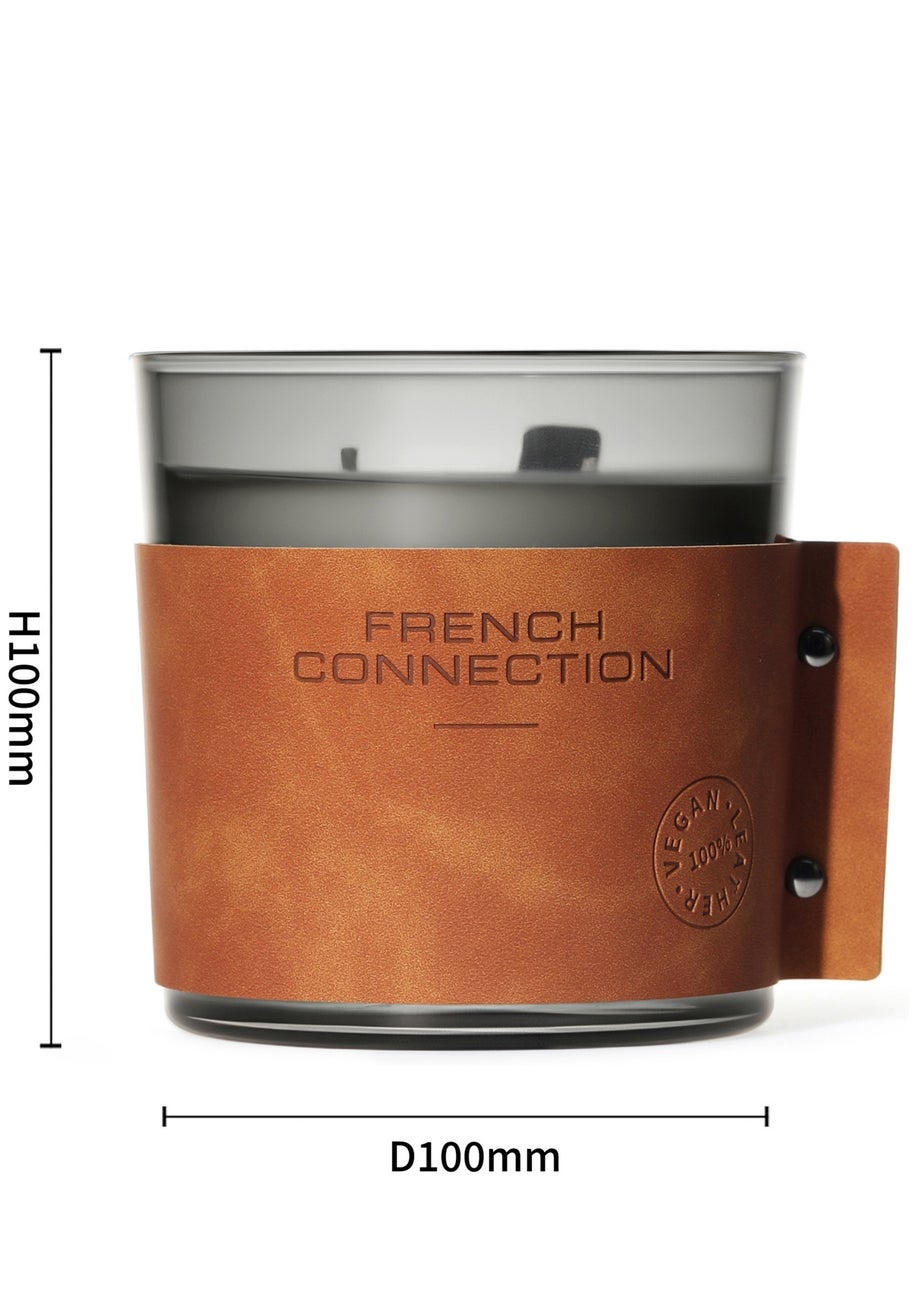 French Connection Large Scented 340g Candle Leather Range White Sandalwood & Cedar (1 Wick)