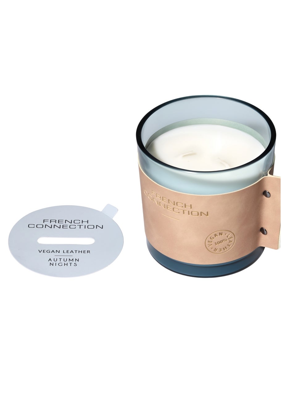 French Connection Large Scented Candle 340g Leather Range Blue Candle High Autumn Nights 1 Wick
