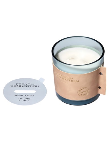 French Connection Large Scented Candle 340g Leather Range Blue Candle High Autumn Nights 1 Wick