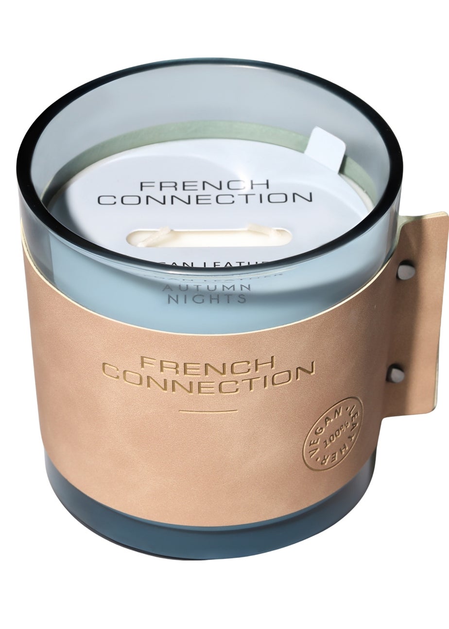 French Connection Large Scented Candle 340g Leather Range Blue Candle High Autumn Nights 1 Wick