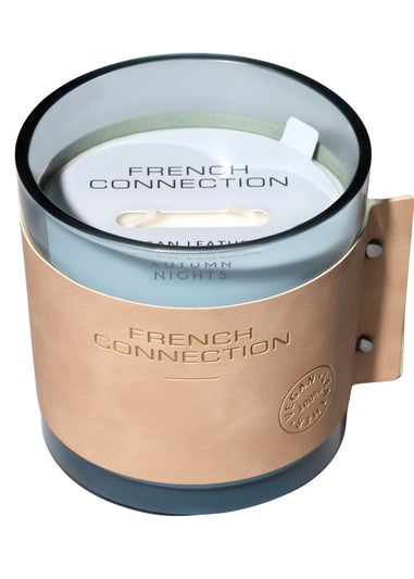 French Connection Large Scented Candle 340g Leather Range Blue Candle High Autumn Nights 1 Wick