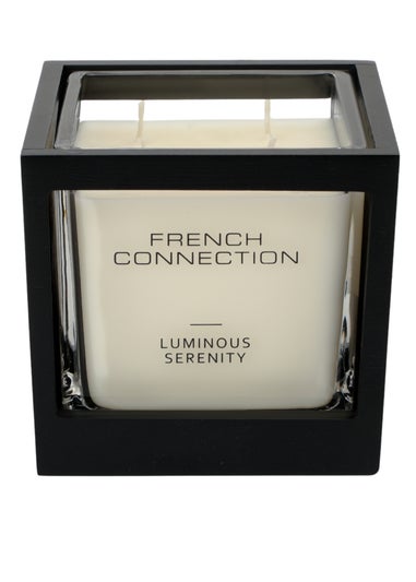 French Connection Large Scented Candle 480G Black Wooden Surround Luminous Serenity 4 Wick