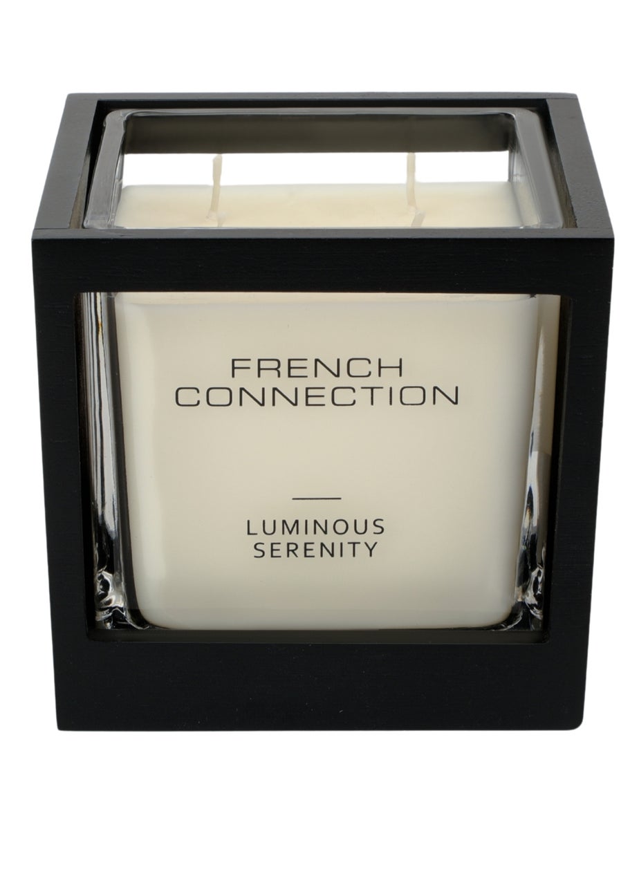 French Connection Large Scented Candle 480G Black Wooden Surround Luminous Serenity 4 Wick
