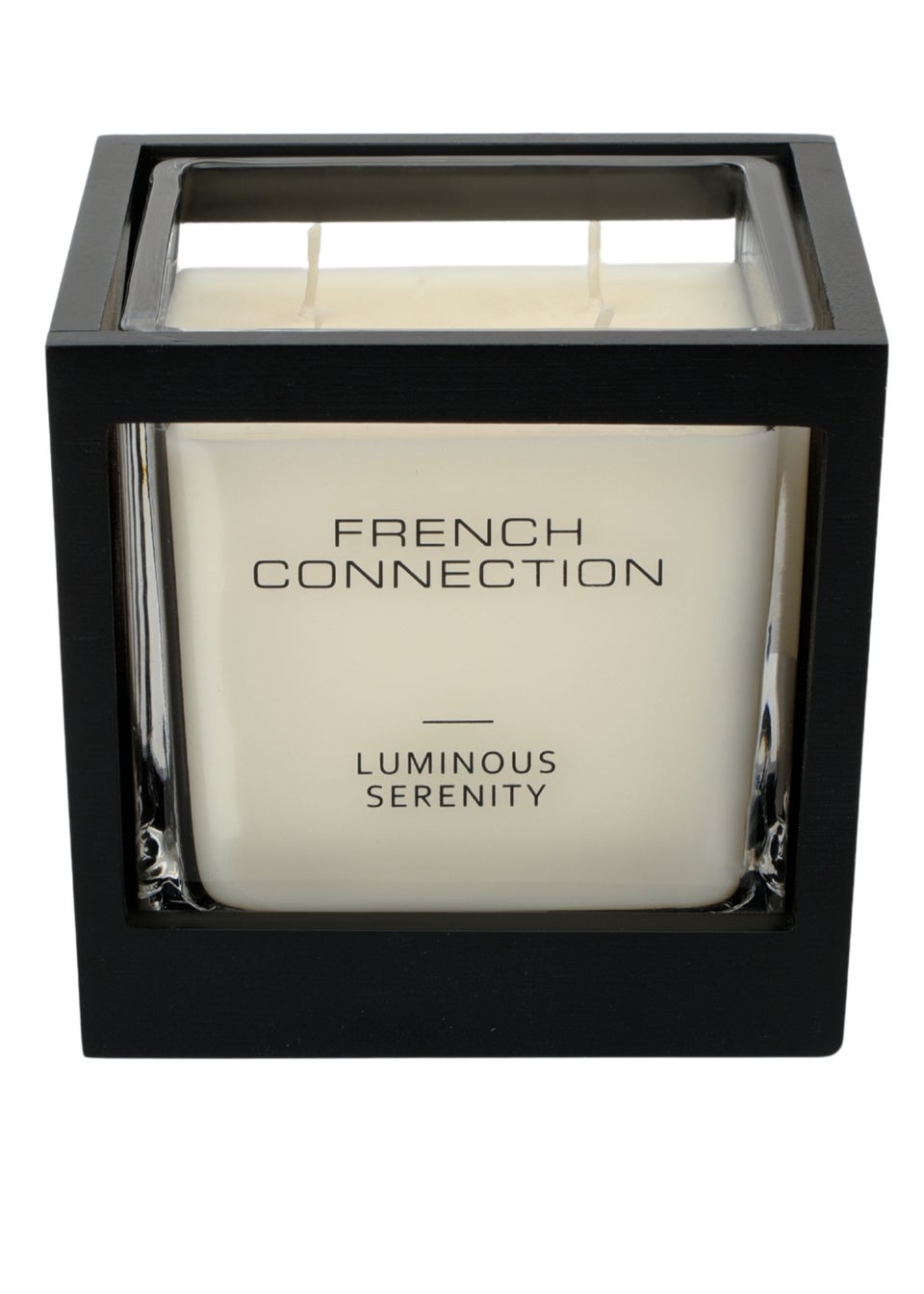 French Connection Large Scented Candle 480G Black Wooden Surround Luminous Serenity 4 Wick