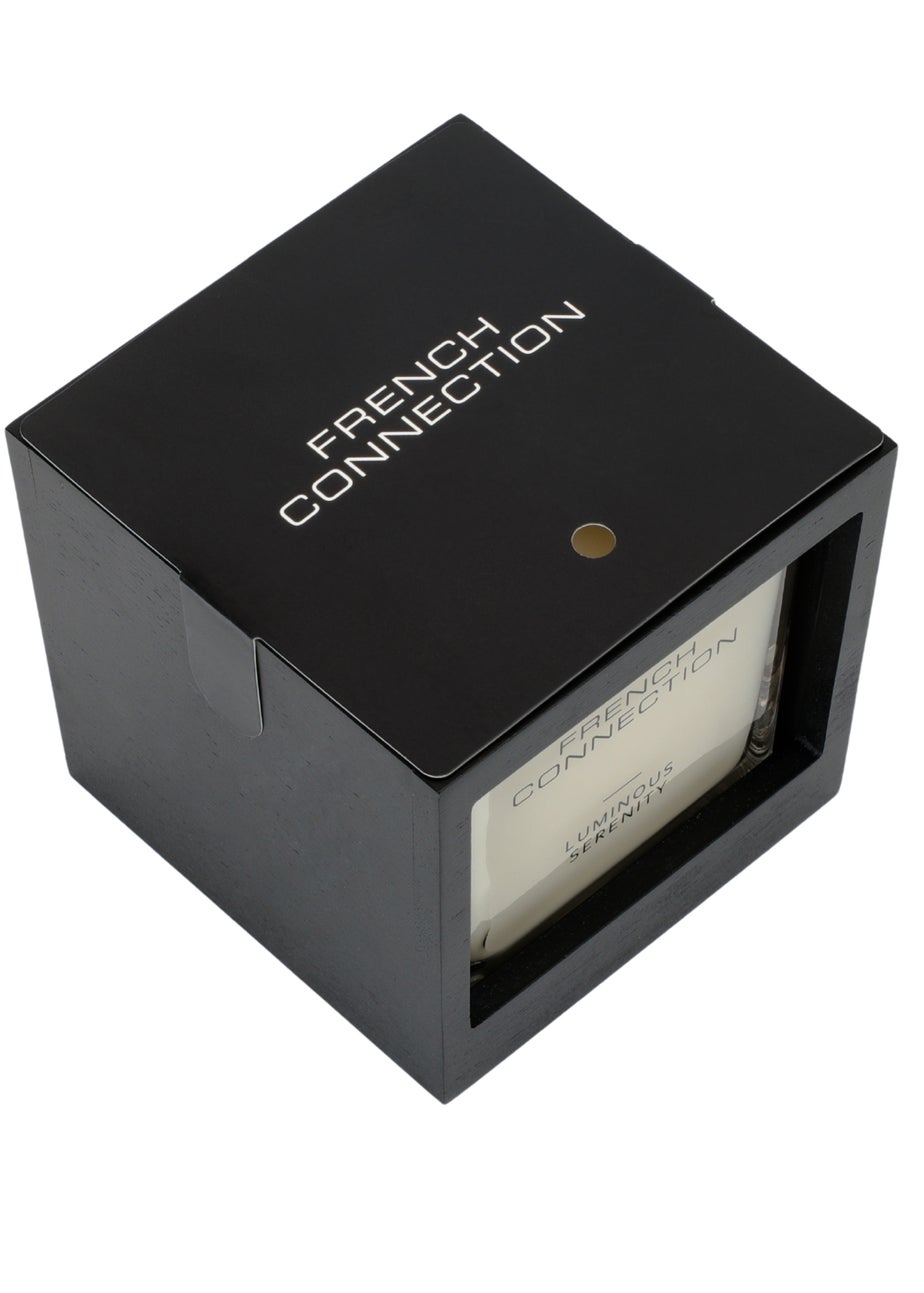 French Connection Large Scented Candle 480G Black Wooden Surround Luminous Serenity 4 Wick