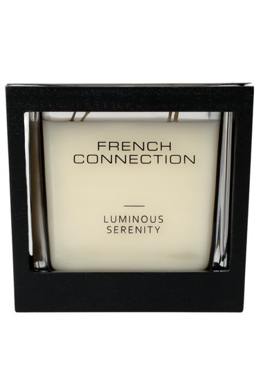 French Connection Large Scented Candle 480G Black Wooden Surround Luminous Serenity 4 Wick