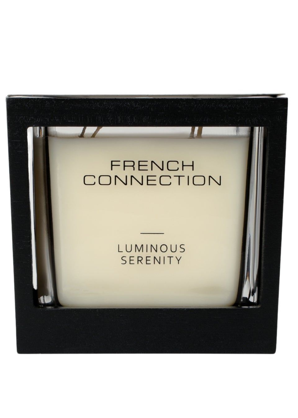French Connection Large Scented Candle 480G Black Wooden Surround Luminous Serenity 4 Wick
