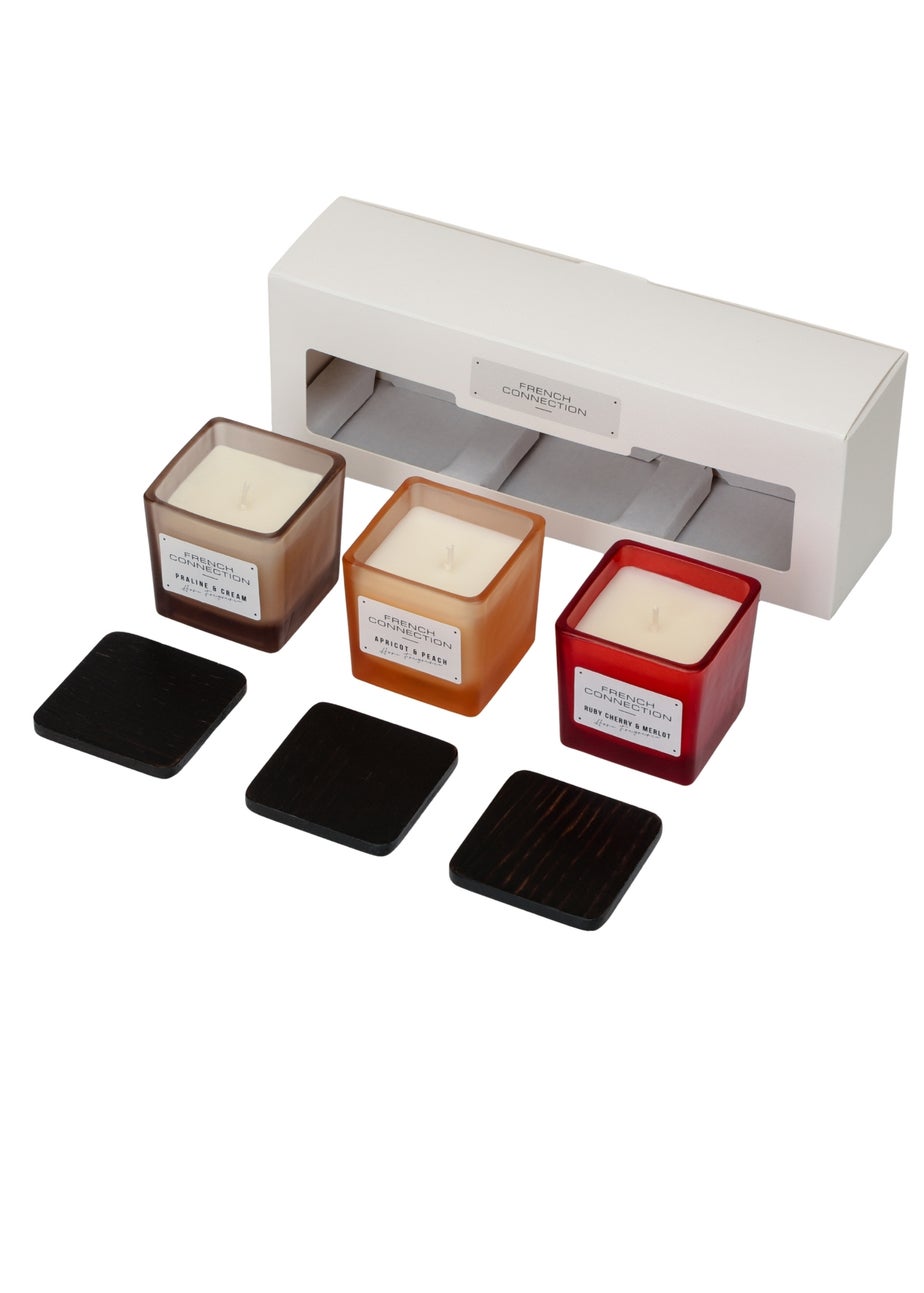French Connection Scented Candle Giftset Square Range 3 x 50G