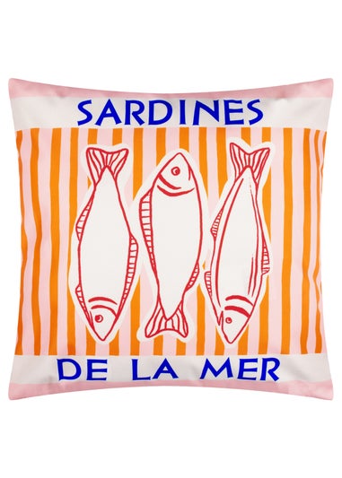 Furn Mediterranean Sardines Pink/Orange Outdoor Cushion (45 x 45cm)