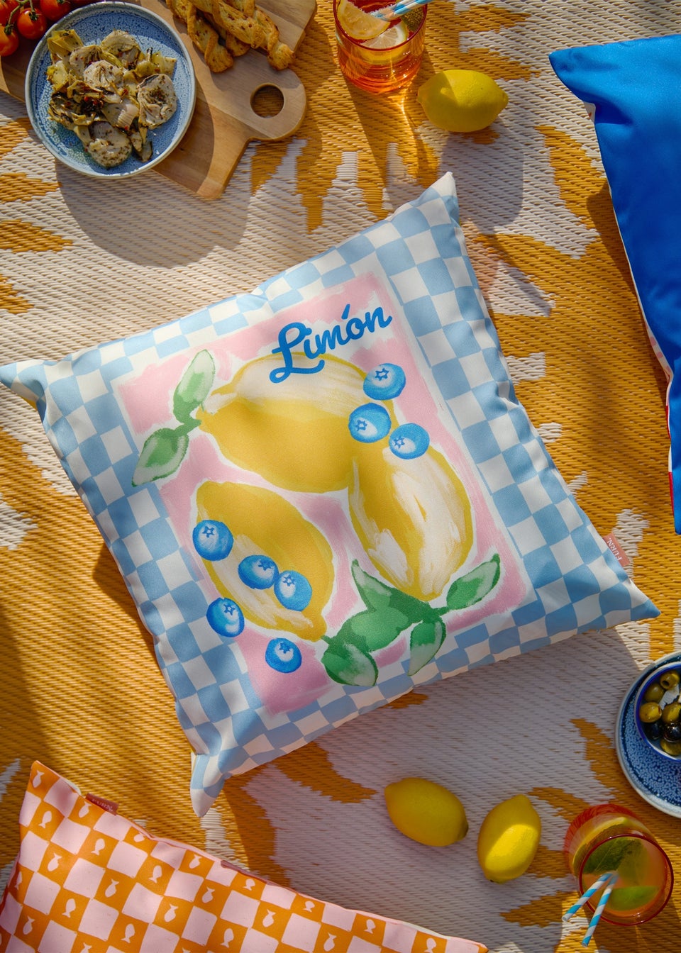 Furn Mediterranean Limon Sky Blue Outdoor Cushion (45 x 45cm)