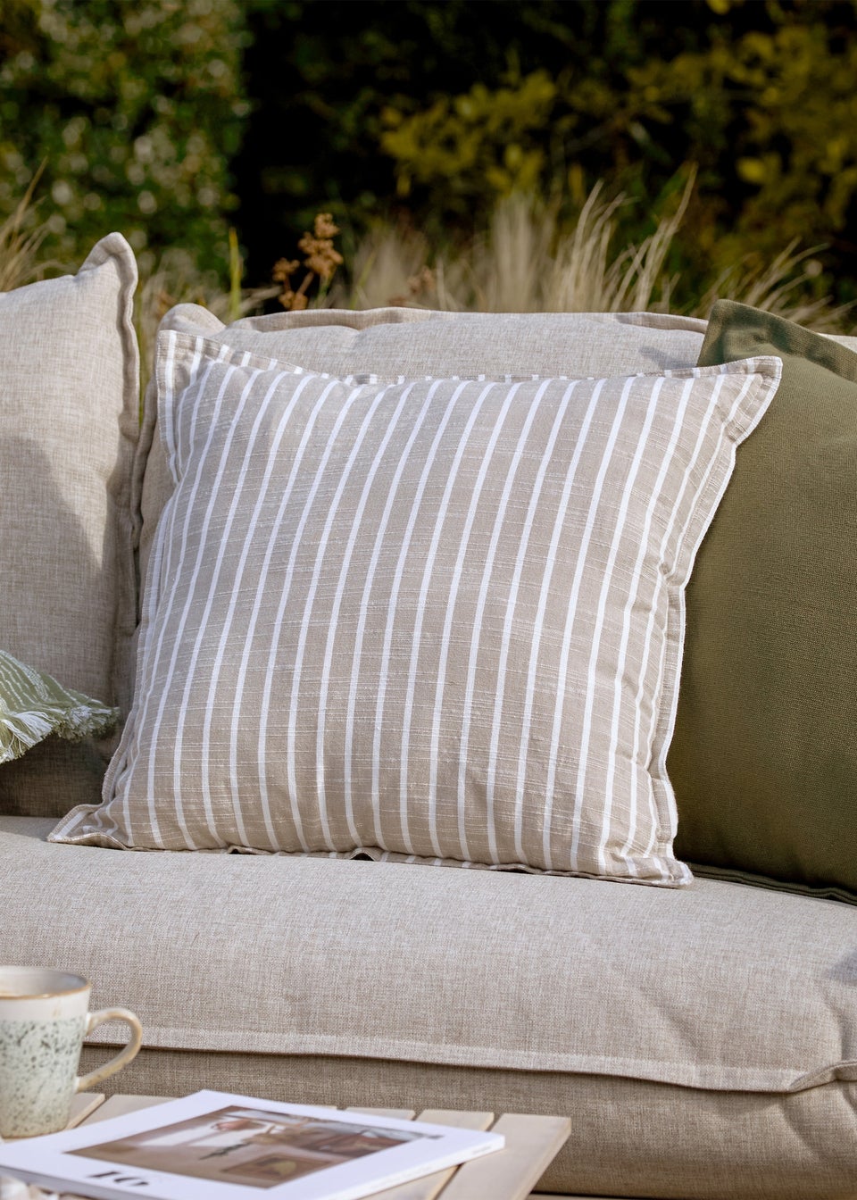 Yard Hessle Stripe Natural Outdoor Cushion (45 x 45cm)
