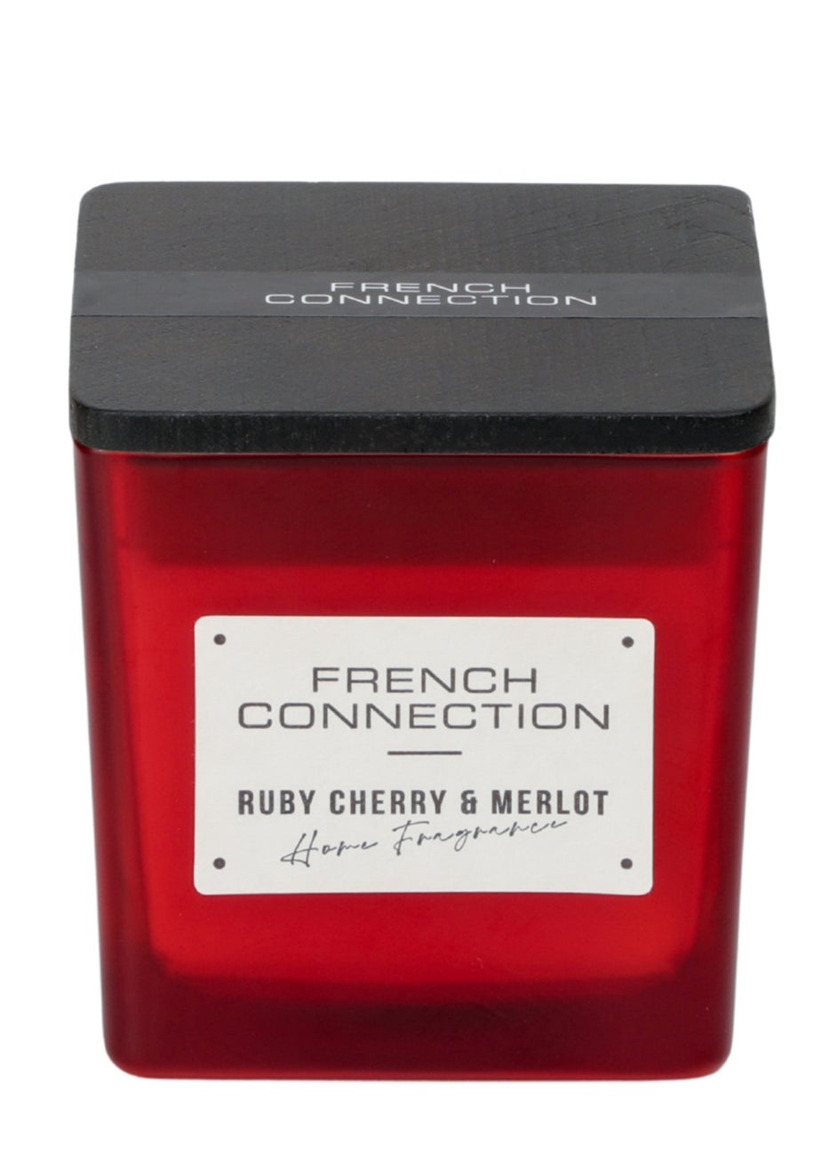 French Connection Large Scented Candle 200g Square Range Cherry & Merlot Red (1 Wick)