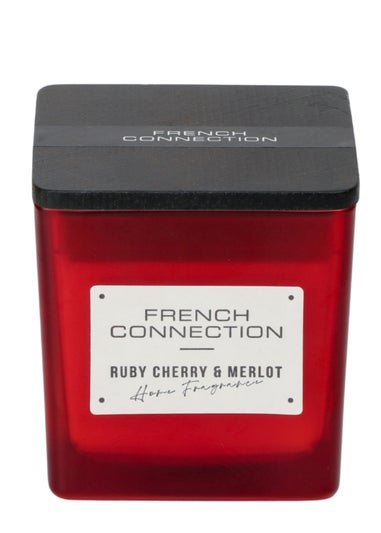 French Connection Large Scented Candle 200g Square Range Cherry & Merlot Red (1 Wick)