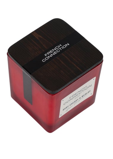 French Connection Large Scented Candle 200g Square Range Cherry & Merlot Red (1 Wick)