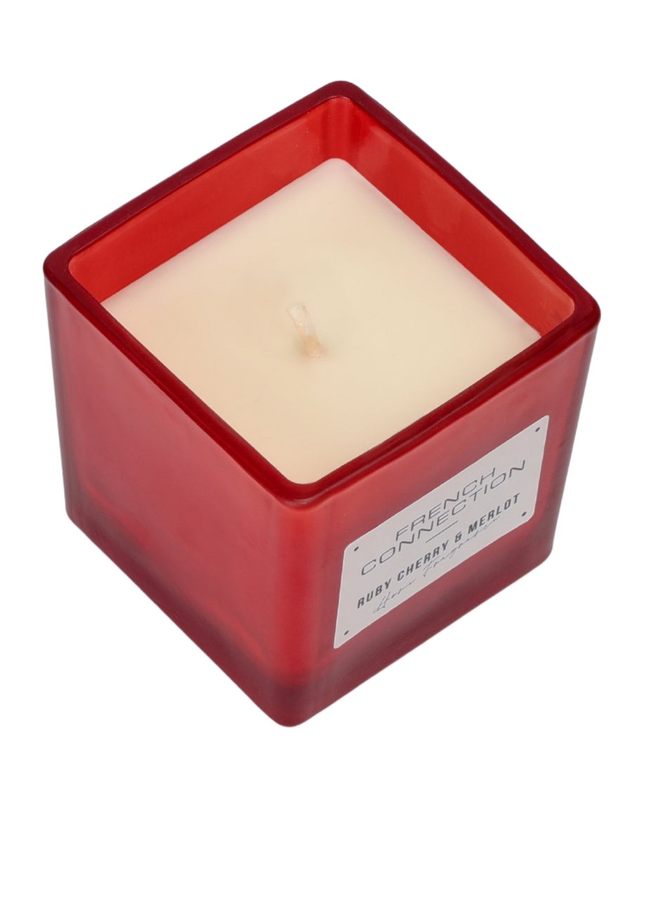 French Connection Large Scented Candle 200g Square Range Cherry & Merlot Red (1 Wick)