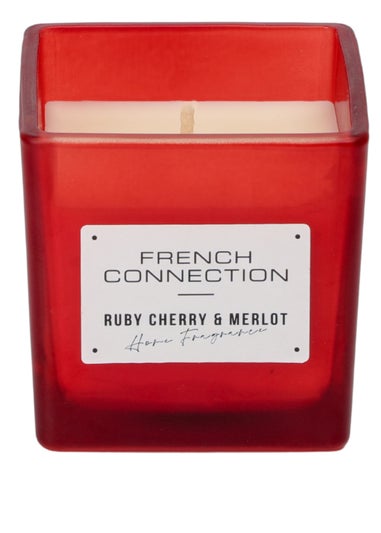 French Connection Large Scented Candle 200g Square Range Cherry & Merlot Red (1 Wick)