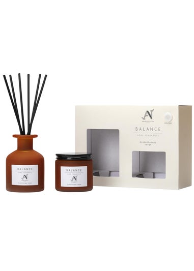 Aroma Naturals London Brown Aromatherapy Candle & Reed Diffuser Gift Set Balance Scent