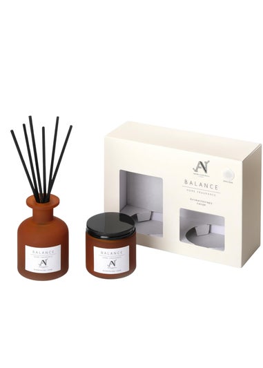 Aroma Naturals London Brown Aromatherapy Candle & Reed Diffuser Gift Set Balance Scent