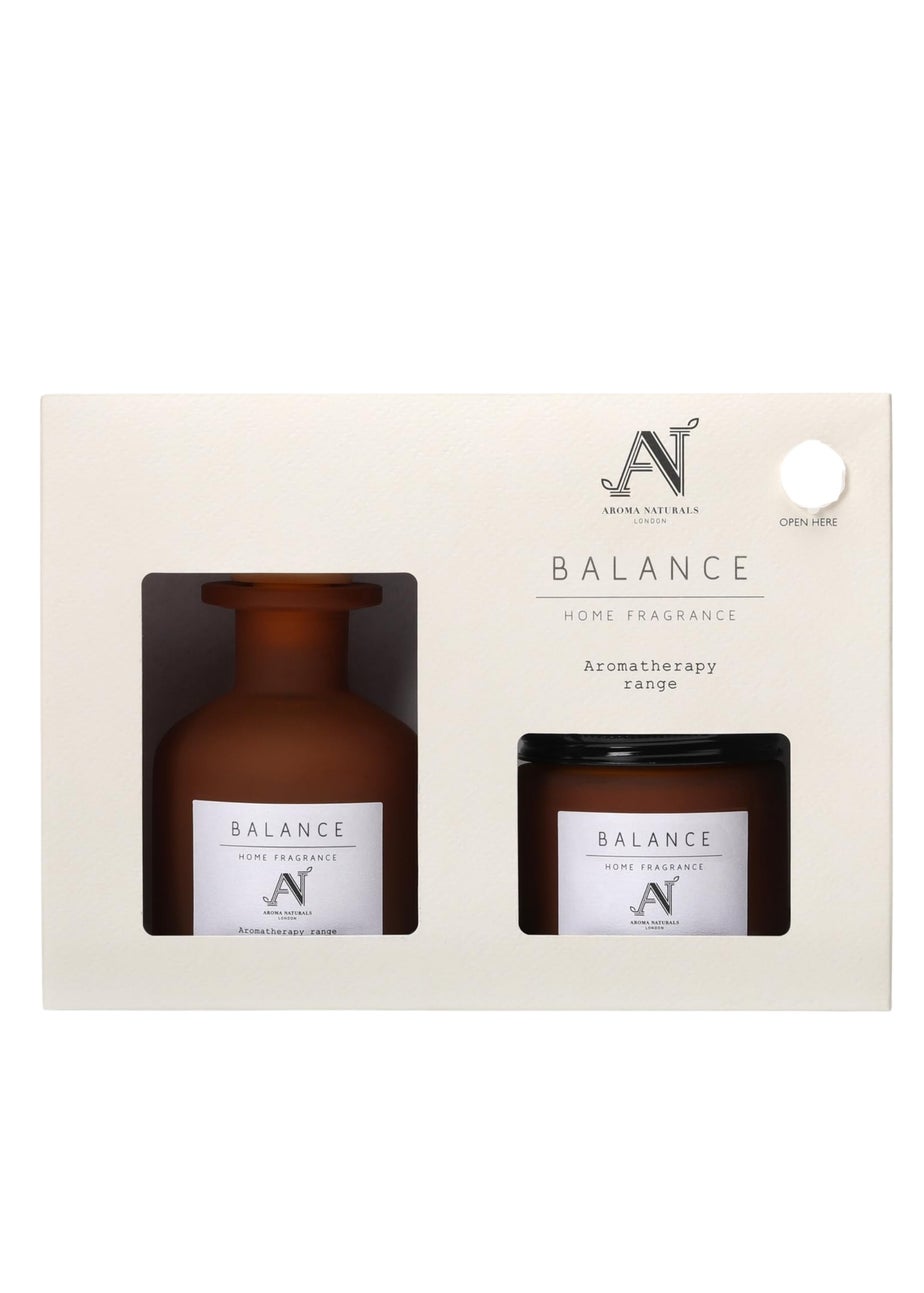 Aroma Naturals London Brown Aromatherapy Candle & Reed Diffuser Gift Set Balance Scent