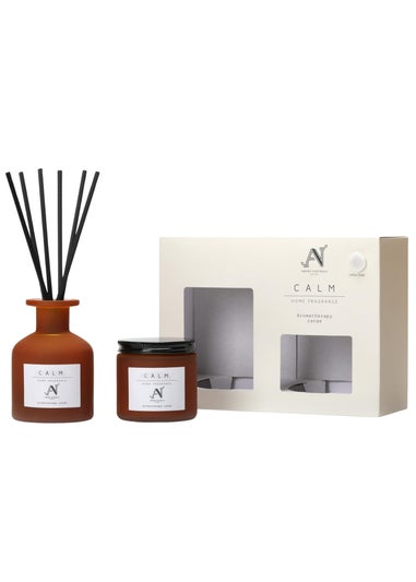 Aroma Naturals London Brown Aromatherapy Candle & Reed Diffuser Gift Set Calm Scent