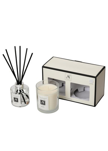 Aroma Naturals London White Minimalist Luxe Candle & Reed Diffuser Gift Set Violette Scent