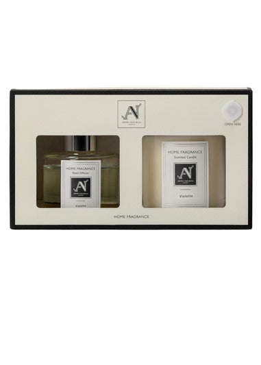 Aroma Naturals London White Minimalist Luxe Candle & Reed Diffuser Gift Set Violette Scent