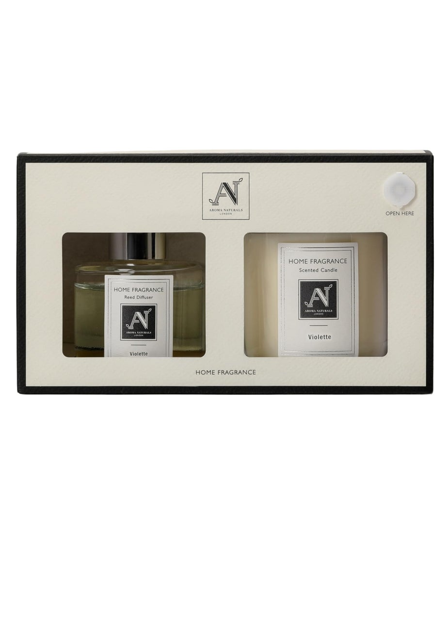 Aroma Naturals London White Minimalist Luxe Candle & Reed Diffuser Gift Set Violette Scent