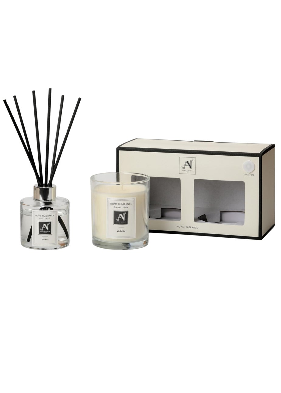 Aroma Naturals London White Minimalist Luxe Candle & Reed Diffuser Gift Set Violette Scent