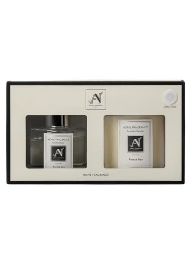 Aroma Naturals London White Minimalist Luxe Candle & Reed Diffuser Gift Set Purete Noir Scent