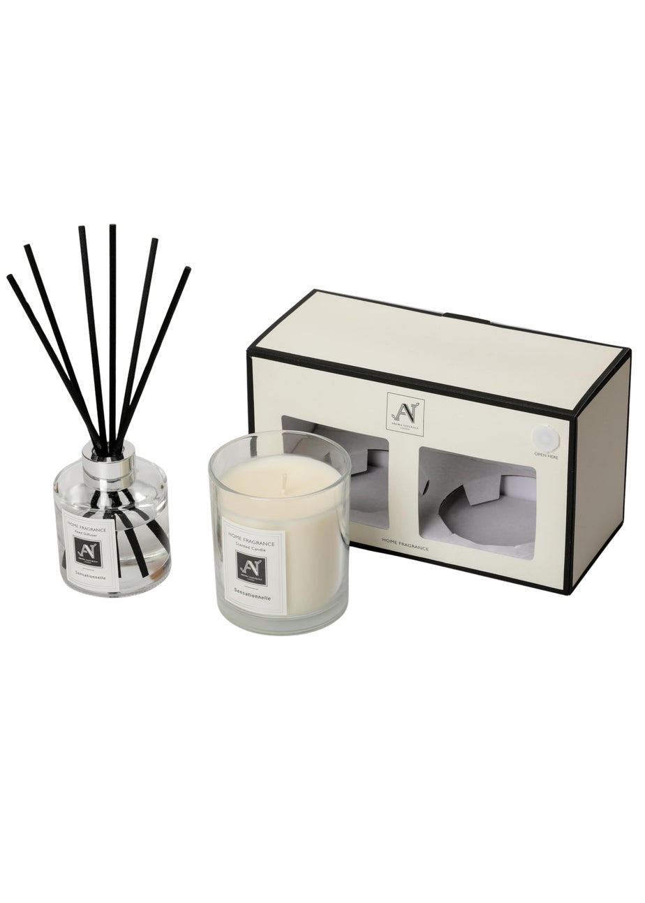 Aroma Naturals London White Minimalist Luxe Candle & Reed Diffuser Gift Set Sensationnelle Scent