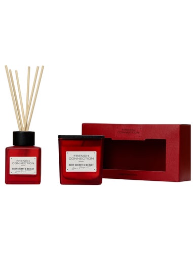 French Connection Red Candle & Reed Diffuser Giftset Cherry & Merlot 200g & 100ML