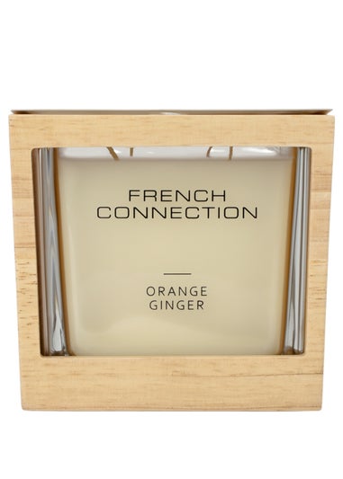 French Connection Large Scented Candle 480G Natural Wooden Surround Orange & Ginger (4 Wick)