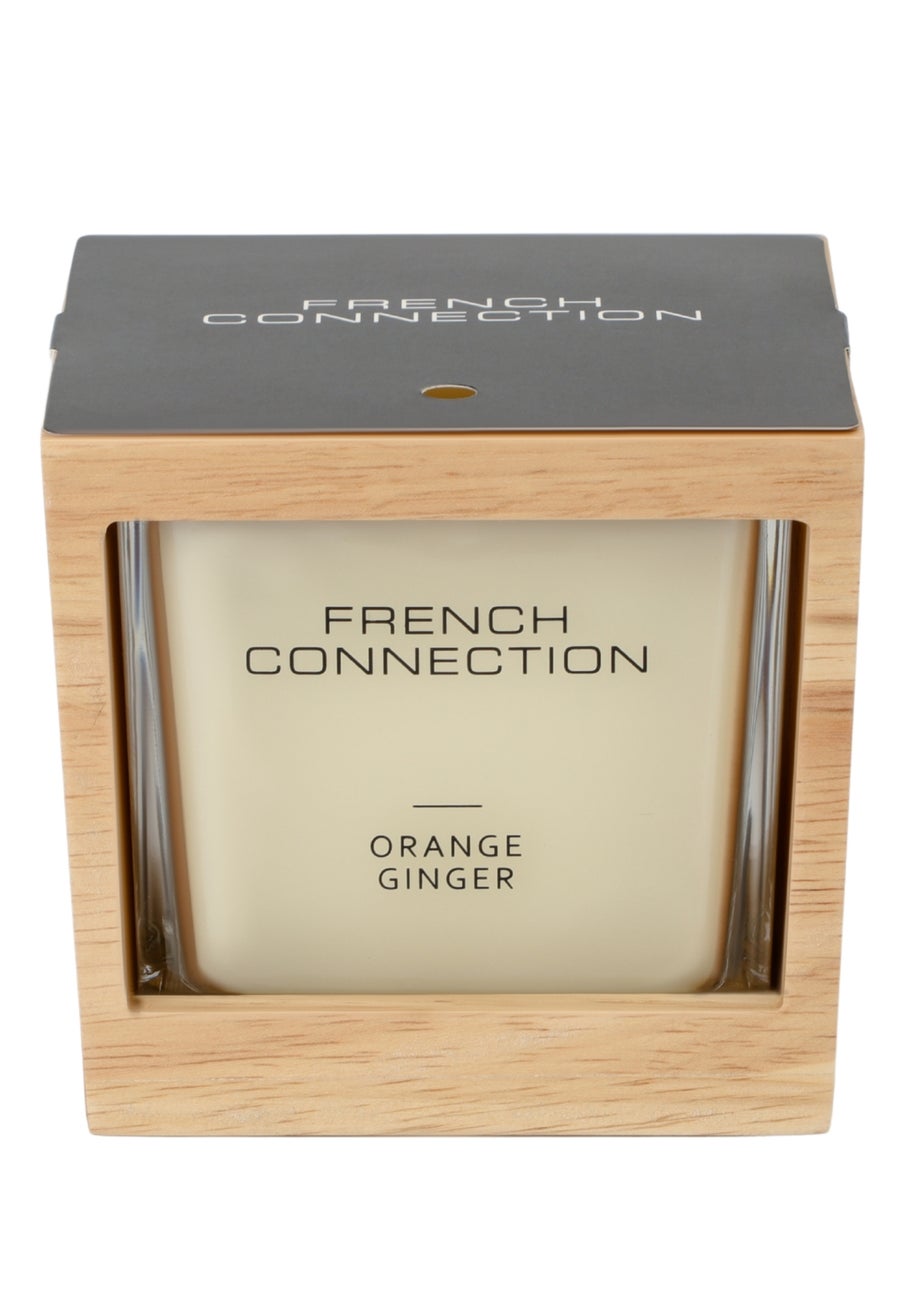 French Connection Large Scented Candle 480G Natural Wooden Surround Orange & Ginger (4 Wick)