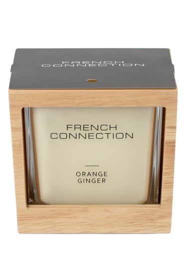 French Connection Large Scented Candle 480G Natural Wooden Surround Orange & Ginger (4 Wick)