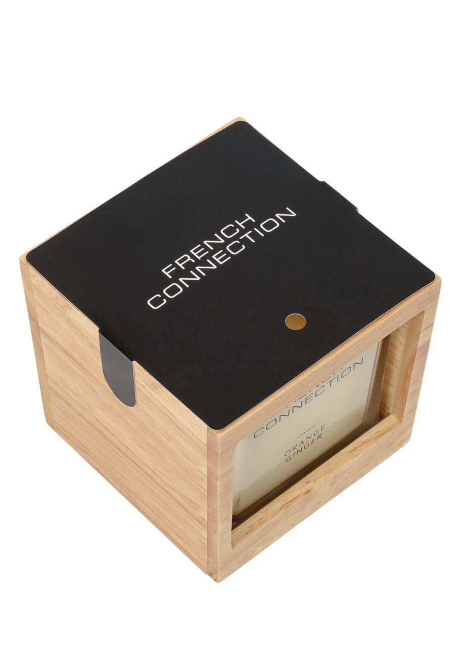 French Connection Large Scented Candle 480G Natural Wooden Surround Orange & Ginger (4 Wick)