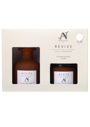 Aroma Naturals London Brown Aromatherapy Candle & Reed Diffuser Gift Set Revive Scent