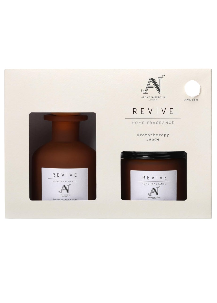 Aroma Naturals London Brown Aromatherapy Candle & Reed Diffuser Gift Set Revive Scent