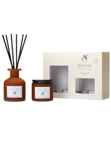 Aroma Naturals London Brown Aromatherapy Candle & Reed Diffuser Gift Set Revive Scent