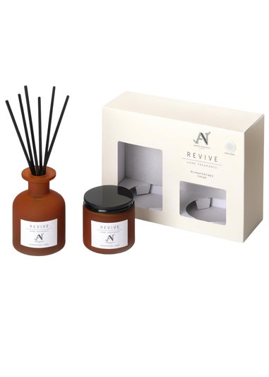 Aroma Naturals London Brown Aromatherapy Candle & Reed Diffuser Gift Set Revive Scent