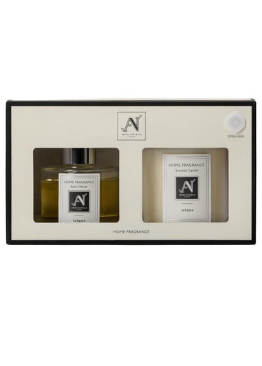 Aroma Naturals London White Minimalist Luxe Candle & Reed Diffuser Gift Set Infame Scent