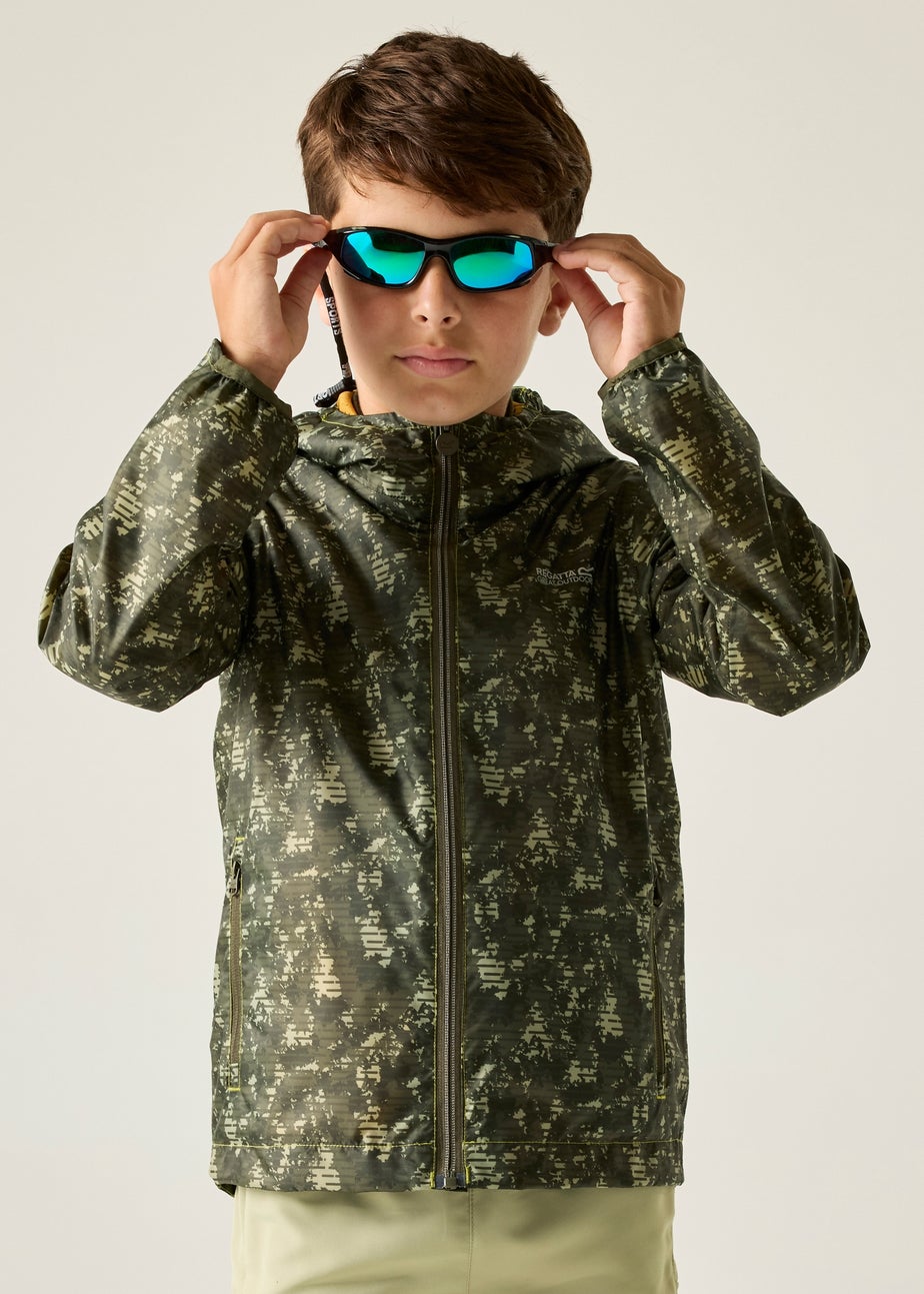 Regatta Light Sage Line Camo Printed Lever II Waterproof Reflective Jacket (3-13 Years)