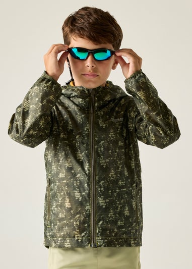 Regatta Light Sage Line Camo Printed Lever II Waterproof Reflective Jacket (3-13 Years)
