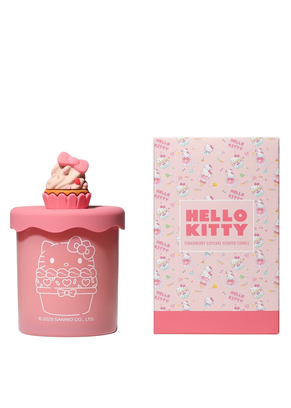 Hello Kitty Bakery Strawberry Cupcake Scented Pink Candle 213g 1 Wick with 3D Silicone Cup Cake Lid