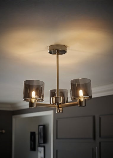 ValueLights Demi Brushed Chrome Ceiling Light Fitting Smoked Glass Shades