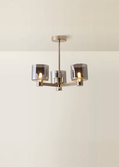 ValueLights Demi Brushed Chrome Ceiling Light Fitting Smoked Glass Shades